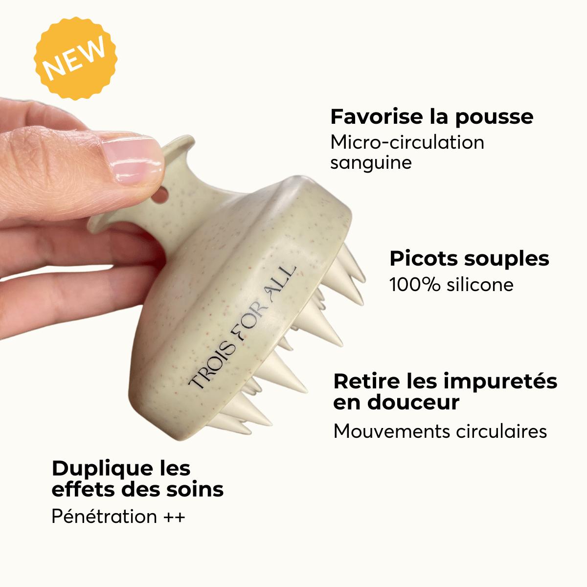 Brosse de massage pour cuir chevelu qui élimine les impuretés en douceur et aide les soins capillaires à mieux pénétrer dans les cheveux