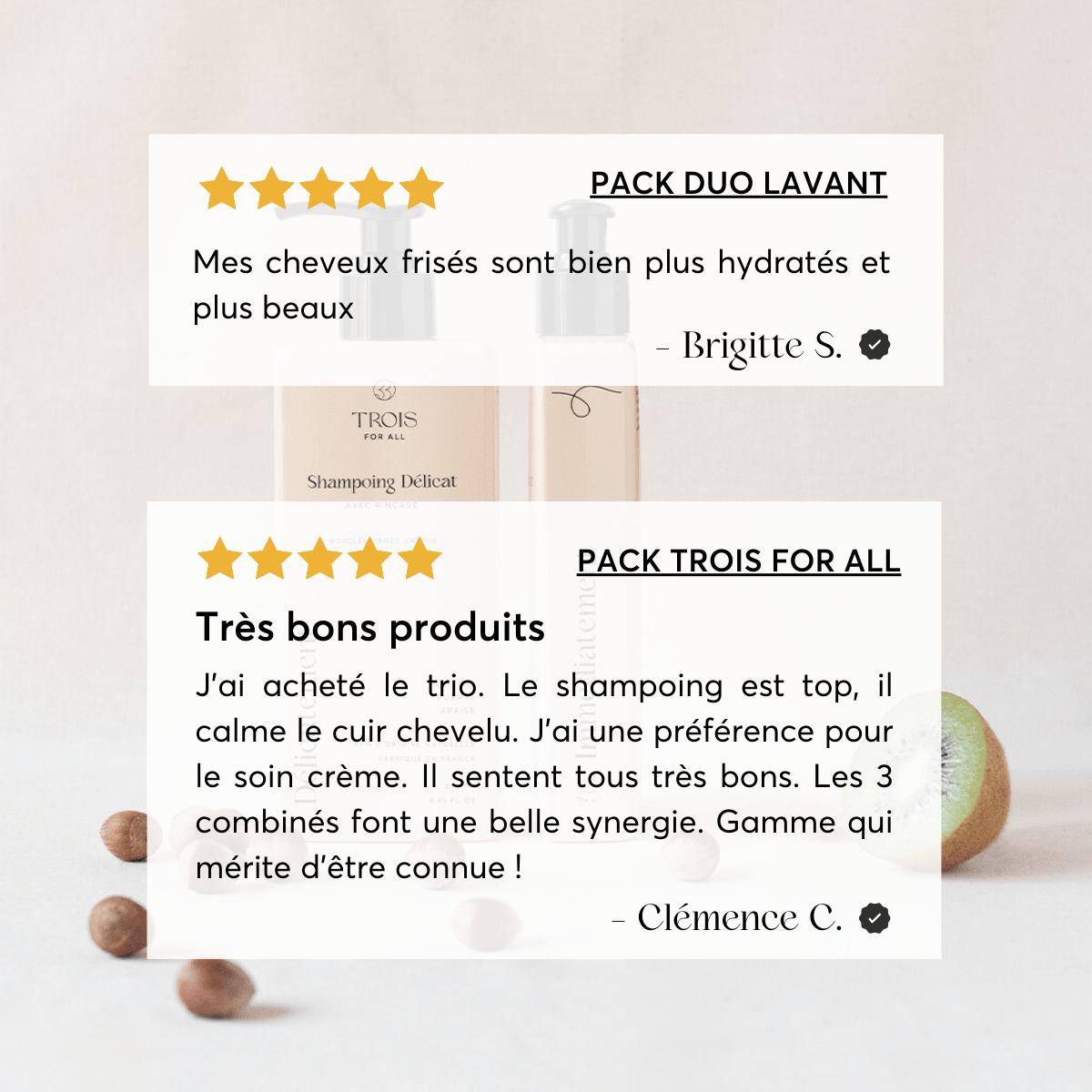 Exemple d'avis client concernant le Pack Lavant pour cheveux bouclés Trois for all