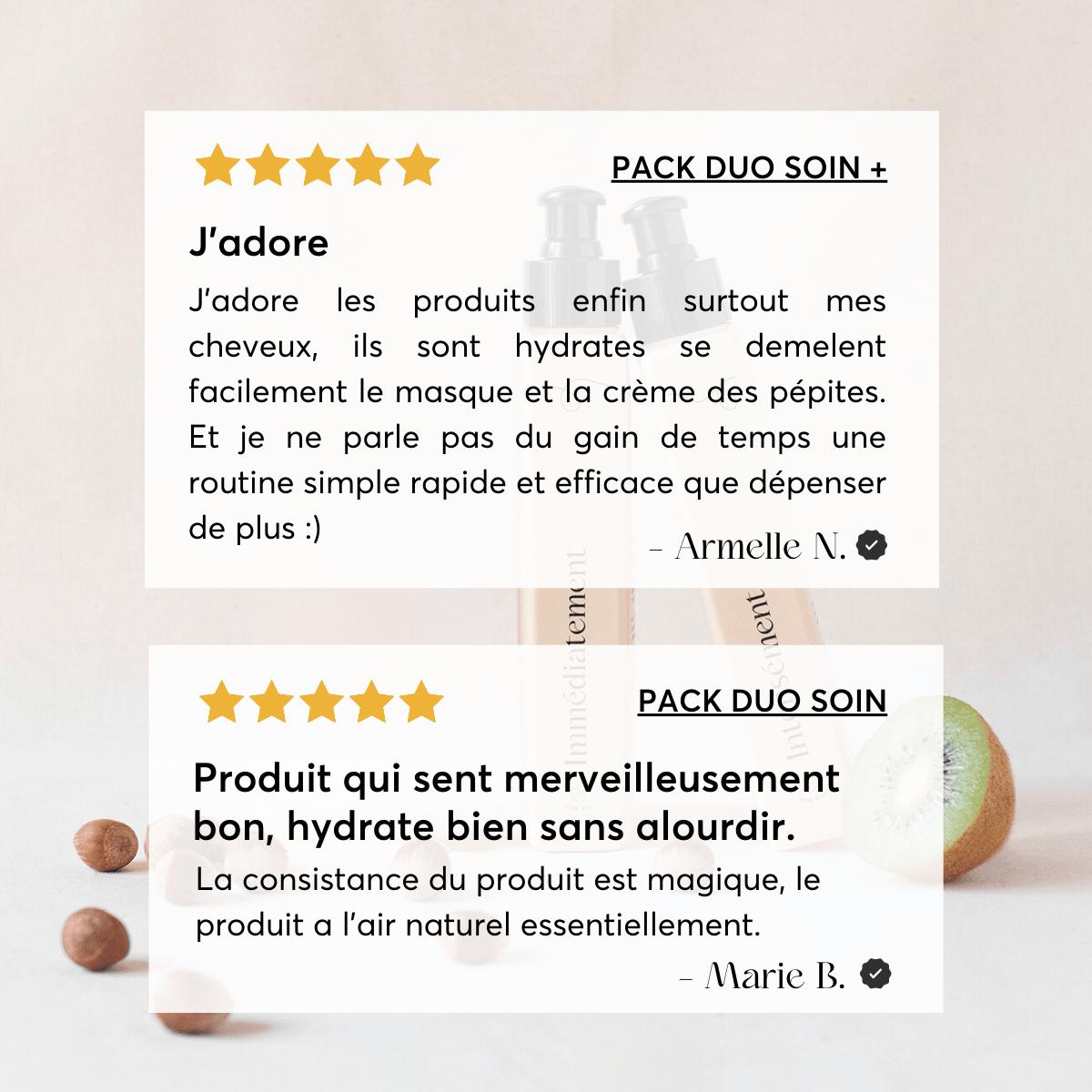 Exemple d'avis client concernant le pack duo soin pour cheveux bouclés Trois for all