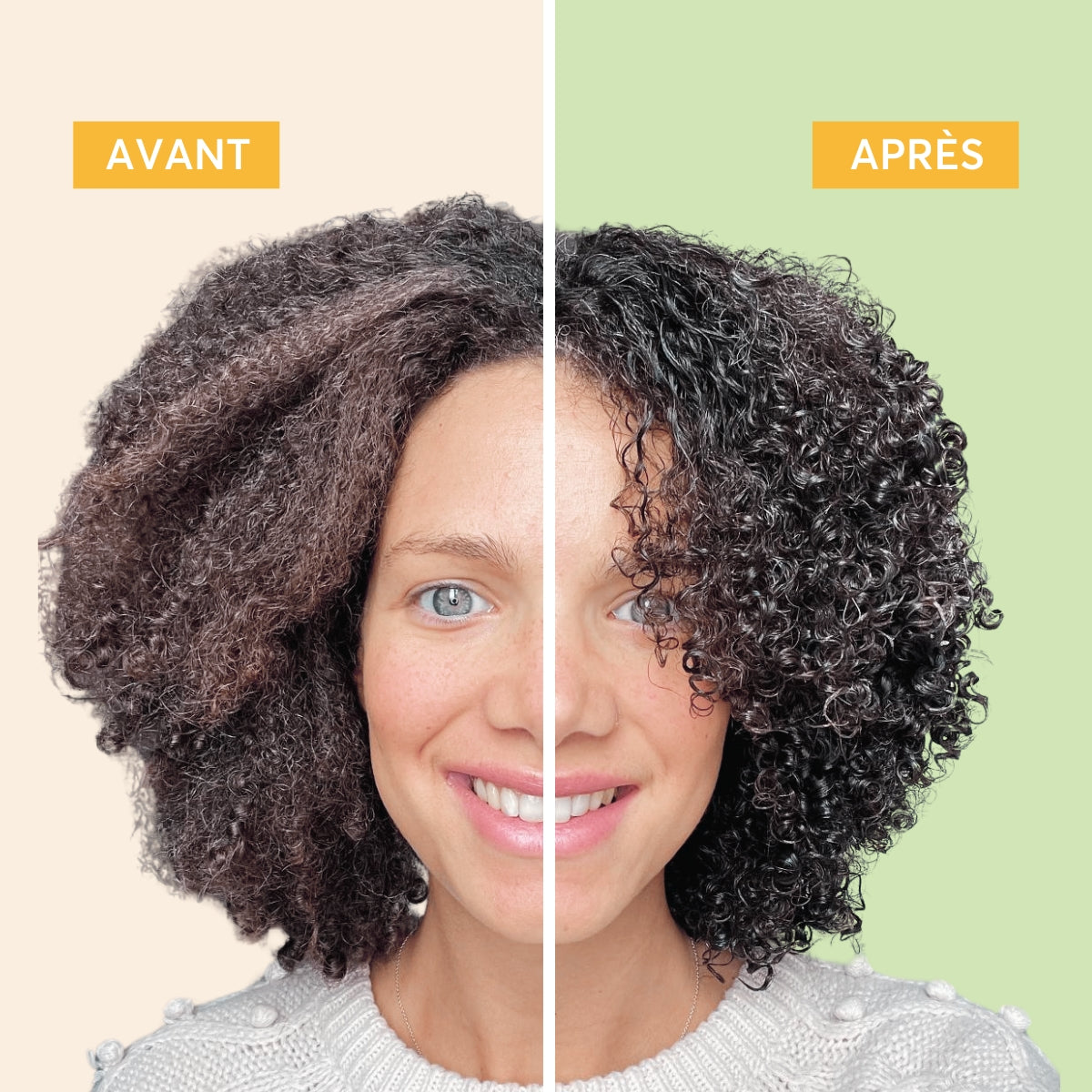 Rendu avant/après des produits pour cheveux bouclés trois for all - hydratation et définition des boucles
