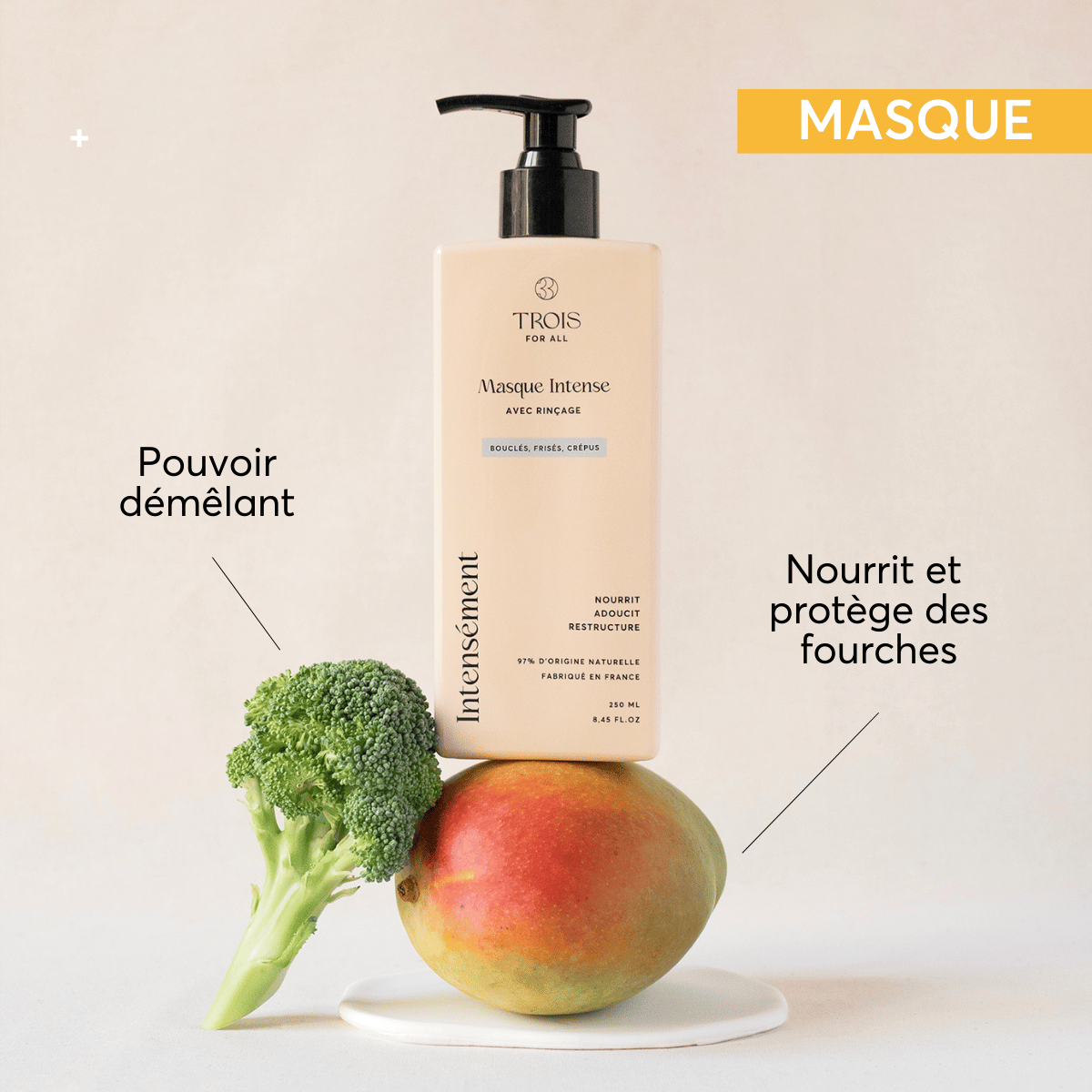 Masque Trois For All qui démêle et nourrit les boucles
