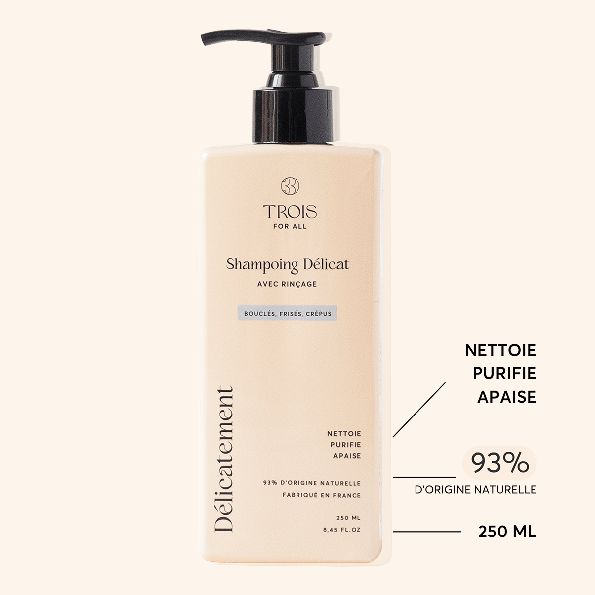 Shampoing pour cheveux bouclés qui nettoie, purifie et apaise les boucles tout en préservant leur équilibre naturel