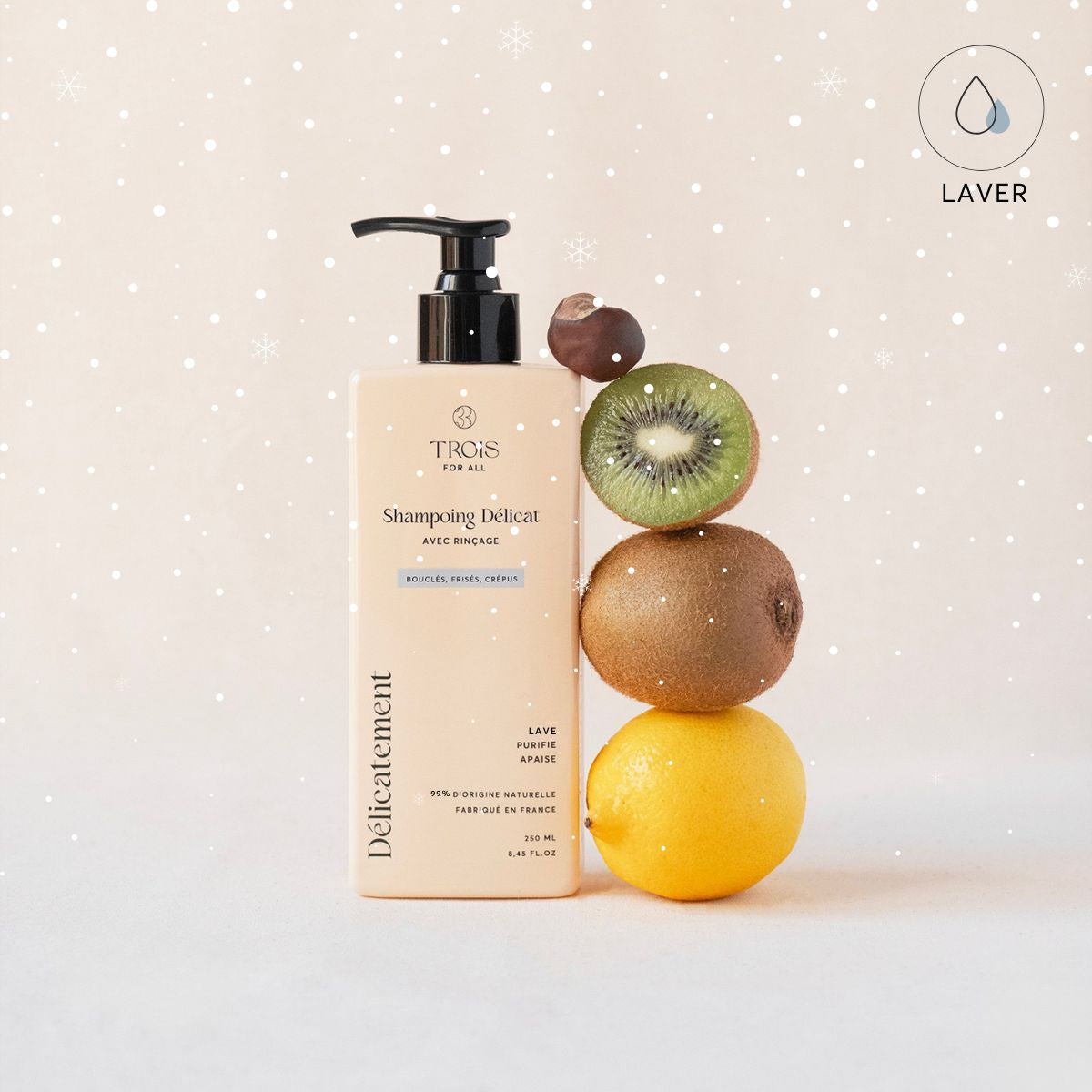 Shampoing sans sulfate pour cheveux bouclés frisés et crépus. N'assèche pas les longueurs et purifie le cuir chevelu sans l'agresser. Tensio-actifs doux. 99% d'origine naturelle